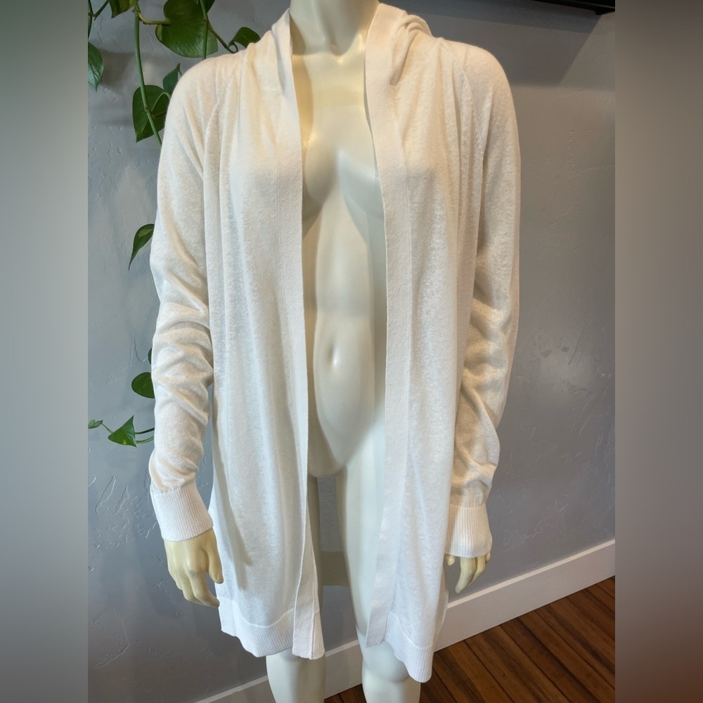 Linen blend White Women's hooded cardigan Sz L